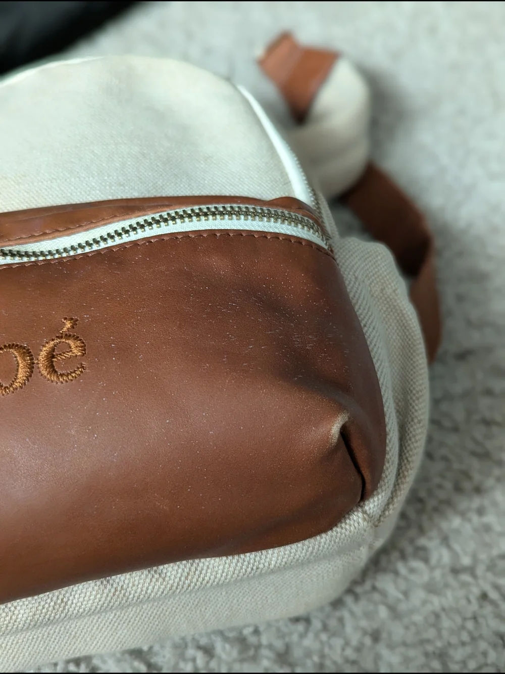 Chloé Kids Canvas & Brown Faux Leather Mini Backpack Cream/Tan